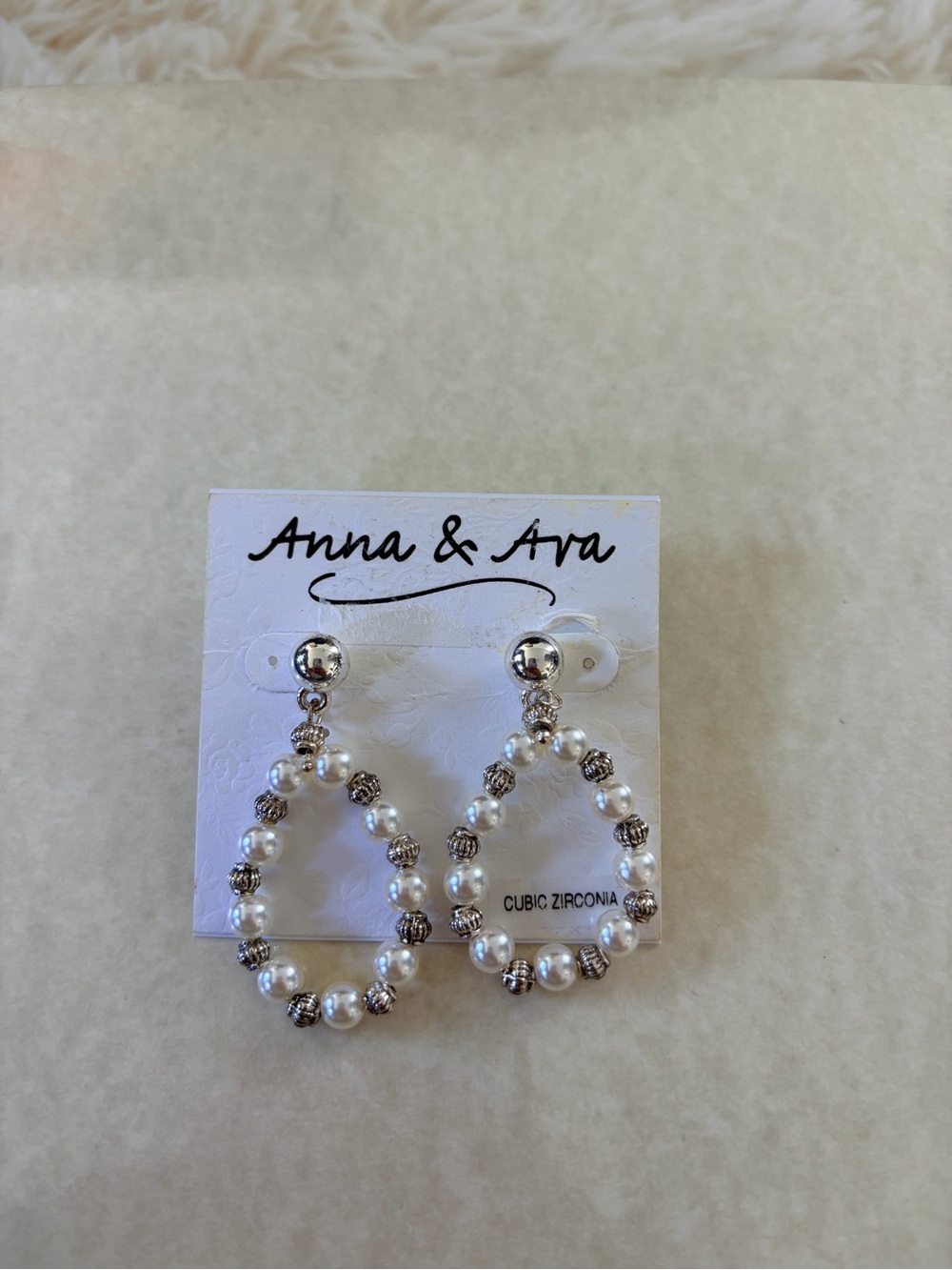 Anna & Ava White and Silver Beaded Teardrop Earrings